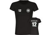 multifanshop Damen T-Shirt - Deutschland - Adler Retro Trikot 12 - Druck weiß - Frauen