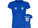 multifanshop Damen T-Shirt - Deutschland - Adler Retro Trikot 12 - Druck weiß - Frauen