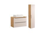 BADMÖBEL 90cm Mallory 2er-Set Beige und Holz