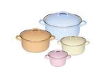 Riess Kochtopfset, Gelb, Rosa, Gold, Hellblau, Metall, 8-teilig, 4 L,0,5 und 1 L,2 L, 29x28.5x38 cm, backofengeeignet,backofengeeignet, Kochen, Töpfe, Topfsets
