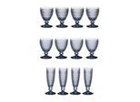 Gläser-Set VILLEROY & BOCH "Wasser-, Wein- und Sektgläser Boston Coloured 12er Set", blau, B:2cm H:2cm, Glas, Trinkgefäße, Spülmaschinenfest