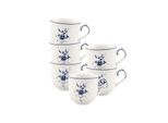 Espressotasse VILLEROY & BOCH "Mokka-/Espressotassen Vieux Luxembourg 70 ml 6er Set weiß-blau", bunt (weiß, blau), B:6,6cm H:5,8cm, Porzellan, Trinkgefäße, Espressotasse, Spülmaschinenfest, Mikrowellensicher