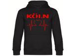 multifanshop Kapuzen Sweatshirt - Köln - Herzschlag - Druck rot - Hoodie