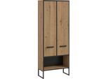 Hochschrank WELLTIME "LOCRI, Höhe 159 cm, 2 Türen, 6 Einlegeböden, 1 offenes Fach", braun (artisan oak nachbildung, schwarz), B:59cm H:159cm T:32cm, Holzwerkstoff, Schränke, Hochschrank, variable Einlegeböden, modernes Design, Badschrank, Bad