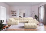 Wohnlandschaft COTTA "Orion U-Form XXL, B: 409 cm, bequeme Wellenunterfederung, top modern", beige (ivory), B:409cm H:73cm T:225cm, 100% Polyester, Sofas, Wohnlandschaft, mit Kopfteilverstellung & 6 Nierenkissen