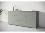Sideboard OTTO HOME "Kenia, Kommode für das Schlafzimmer/Wohnzimmer", grün (salbei), B:150cm H:69cm T:39cm, Hartfaserplatte, Holzwerkstoff, Kunststoff, Sideboards, Sideboard, Modernes Sideboard mit 3 Schubladen und 4 Fächern, Breite 150 cm