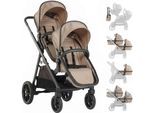 Zwillings-Kombikinderwagen BABYGO "Duo", Baby, beige, Kinderwagen Zwillings-Kombikinderwagen, inkl. Wickeltasche u. 2 Regenhauben