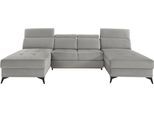 Wohnlandschaft HOME AFFAIRE "Cardiz U-Form", grau (hellgrau), B:296cm H:83cm T:173cm, Webstoff (100% Polyester);Luxus-Microfaser Paris (90% Polyester/10% Polyamid);Struktur fein (100% Polyester);Samtoptik (100% Polyester), Sofas, Wohnlandschaft, inkl.Kopfteilverstellung und Federkern wahlweise mit Bettfunktion