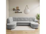 Wohnlandschaft DOMO COLLECTION "FLORES 293x180x86 cm, hochwertig, komfortabel, U-Form", silber, B:293cm H:86cm T:180cm, 100% Polyester, Sofas, Wohnlandschaft, wahlw. mit Bettfunktion, wahlw. mit Federkern, Unser Dauertiefpreis