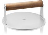 Burgerpresse GEFU "Smash-Burgerpresse BBQ mit rutschfestem Walnussholzgriff", silberfarben, braun, T:7,5cm Ø:16cm, Edelstahl, Holz, Küchenpressen, Burgerpresse, glatte Antihaft-Oberfläche, optimale Hitzeverteilung, Ø ca. 16 cm