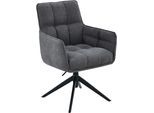Drehstuhl HELA "POMBA", grau (anthrazit, schwarz, anthrazit), B:61cm H:88,5cm T:65cm, Metall, Polyester, Stoff, Stühle, Drehstuhl, 360 drehbar, höhenverstellbar, Federkorb, Armlehnen, 140kg belastbar
