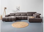 Wohnlandschaft COTTA "Orion U-Form XXL, B: 409 cm, bequeme Wellenunterfederung, top modern", schwarz (charcoal), B:409cm H:73cm T:225cm, 100% Polyester, Sofas, Wohnlandschaft, mit Kopfteilverstellung & 6 Nierenkissen