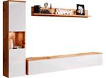 Wohnwand OTTO HOME "PARIS, Vitrine Türanschlag links/rechts wechselbar", weiß (eichefarben wotan, weiß hochglanz), B:220cm H:130cm T:33cm, Kastenmöbel-Sets, Wohnwand, grifflose Design, stehend und hängend montierbar
