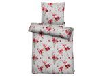 Bettwäsche APELT "Hanami", grau (grau, rot), B/L: 135cm, 1 Stk., 1 Stk., Satin (Bio-Baumwolle), B/L: 80cm x 80cm, 2 Stk., Satin (Bio-Baumwolle), Obermaterial: 100% Baumwolle, Bettwäsche, Bettwäsche, Blütenzweig