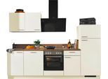 Küche KOCHSTATION "KS-Scafa, mit Soft-Close, mit höhenverstennbaren Füßen", beige (küche: natur, korpus: magnoliafarben, arbeitsplatte: walnuss braun nachbildung), B:280cm T:58cm, Komplettküchen-Sets, vormontiert, wahlweise mit E-Geräten, Stellbreite 280 cm