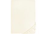 Spannbettlaken BIBERNA "THEA Baumwoll-Jersey mit Elasthan, 160 g/m²", beige (perlmutt), 1 Stk., Jersey-Elasthan, 140-160x200-220 25cm, Jersey-Elasthan, Obermaterial: 97% Baumwolle, 3% Elasthan, Bettlaken, Spannbettlaken, Bettlaken für Matratzen bis 25 cm Höhe, pflegeleicht, bügelfrei