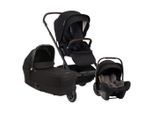 Nuna Kinderwagenset Mixx Next, Schwarz, Kunststoff, 3-teilig, 60x110x82 cm, UV 50+, ECE R 129 i-Size, verstellbare Adapter, Teleskopgriff, abnehmbarer Schutzbügel, Sitz umsetzbar, Transportsicherung, für Babyschale geeignet, 5-Punkte-Gurt, kugelgelagerte Räder, Federung, Fußstütze abklappbar, Feststellbremse,abnehmbarer und waschbarer Bezug, ergonomischer Tragebügel, feststellbare Schaukelfunktion