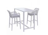 SET BARTISCH + BARHOCKER eckig Grau 3er Set-Set