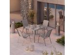 Beldano , Beige , Metall, Glas, Textil , Tisch mit Glasplatte , Gartenmöbel, Gartenmöbel-Sets, Gartengarnituren