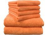 Handtuch Set DYCKHOFF "Brillant", orange (peach), 6 Stk., Walkfrottee, Walkfrottee, Obermaterial: 100% Baumwolle, Handtuch-Sets, mit Streifenbordüre;4 Handtücher (50x100cm), 2 Duschtücher (70x140cm)