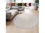 Teppich PACO HOME "Cadiz 630", silber, H:14mm Ø:80cm, Polyester, Teppiche, Teppich, Kurzflor, Uni-Farben, besonders weich, waschbar, Wohnzimmer