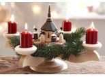 Adventsleuchter ALBIN PREISSLER "mit Seiffener Kirche, Handwerkskunst aus dem Erzgebirge", beige (natur), B:29cm H:26cm T:29cm, Massivholz, Kerzenhalter, Weihnachtsdeko aus Eschenholz