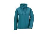 Hausanzug GOLDNER "Sportiver Kragenpullover mit Tunnelzug", Damen, Gr. 44, blau (petrol), Obermaterial: 92% Baumwolle CO. 8% Elasthan EL., eng normales Bündchen, Homewear-Sets Hausanzug, halsferner Umlegekragen mit Bindeband
