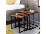 Satztisch FineBuy Beistelltisch 3er Set Holz Massiv Metall Couchtisch Tisch