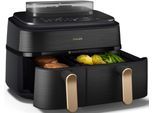 PHILIPS Heißluftfritteuse "NA555/00 Steam Airfryer 5000 Series Dual Basket, 9L Kapazität (3L+6L)", grau (edelstahl, kupfer), B:44,39cm H:38,25cm T:35,17cm, Fritteusen, mit Dampfgar-Funktion; Silber/Edelstahl