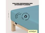 Spannbettlaken SCHLAFGUT "EASY JERSEY ELASTHAN Bettlaken, 170 g/m², 95% Baumwolle, 5% Elasthan", blau (petrol mid), 1 Stk., Jersey, 140-160x200-220 30cm, Jersey, Obermaterial: 95% Baumwolle, 5% Elasthan, Bettlaken, Spannbettlaken, Spannbettlaken bis 30 cm Höhe, bügelfrei, pflegeleicht, perfekter Sitz