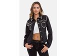 Jeansjacke CIPO & BAXX "WJ213", Damen, Gr. M, schwarz, Stoff, 100% Baumwolle, unifarben, regular fit normal, 1-Knopf-Manschette, Jacken Jeansjacke