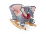 tectake® Schaukeltier Elefant, hochwertiges Design, mit Soundeffekt, hohe, umlaufende Rückenlehne, massive Holzkufen, ab 12 Monaten geeignet