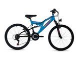 Jugendfahrrad WYLD "WYLD Kinder-Mountainbike Fully ATB 24'' Zodiac blau 18 Gänge RH 38 cm" Gr. 38, blau, schwarz, Fahrräder, Kinder, 38cm, 24 Zoll (60,96cm) hinten: 24 Zoll (60,96cm)
