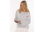 Sweatshirt ZWILLINGSHERZ "Perfectly Imperfect", Damen, bunt (hellblau), Web, Obermaterial: 50% Viskose, 24% Baumwolle, 24% Polyester, 2% Elasthan, gestreift, mehrfarbig, hüftbedeckend, Rundhals, gerader Abschluss, Sweatshirts Sweatshirt, oversize, Streifenmuster, Patch, weite Ärmel, Rundhals