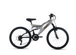 Jugendfahrrad WYLD "WYLD Kinder-Mountainbike Fully 24'' Zodiac grau 18 Gänge RH 38 cm" Gr. 38, silber (grau, schwarz), Fahrräder, Kinder, 38cm, 24 Zoll (60,96cm) hinten: 24 Zoll (60,96cm)