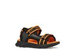 Sandale GEOX "J SANDAL AIRADYUM BO", Mädchen, Gr. 31, schwarz, orange, Lederimitat, Textil, Schuhe Sandale, Klettschuh, Freizeitschuh mit Größenschablone zum Download