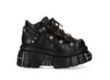 New Rock M-106N-C86 Zwarte Vlammen Leren Gothic Enkel Plateau Laarzen