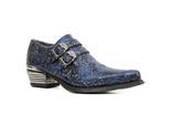 New Rock vintage blauwe leren schoenen met bloemengesp-7960-S7