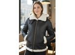 Dames Bruin Crèmekleurige Hooded Sheepskin Flying Bomber Leren Jas - Sovereign