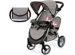 Puppen-Zwillingsbuggy BAYER "Twin Star, grau/rosa", grau (grau, rosa), Puppenwagen, KinderB:41cm H:60cm T:68cm, Kunststoff, Metall, Stoff, mit Wickeltasche, B:41cm H:60cm T:68cm