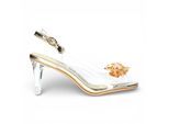 Laura Vita Damen-Sandalen Mira 01, durchsichtig-golden, zum Hineinschlüpfen, Cinderella-Absatz