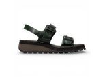 Fly London Damen-Sandalen HEIF558FLY aus petrolgrünem Leder mit Keilabsatz und Schnalle