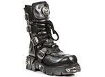 New Rock Flame Biker-Stiefel aus schwarzem/silbernem Leder mit Akzent – ​​107-S2