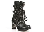 New Rock Gothic-Stiefel aus schwarzem Leder und Metallic-Look für Damen – TR003-S1