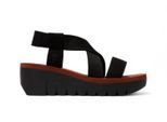 Fly London YABI922FLY Damen-Sandalen Cupido aus schwarzem Ziegelsteinleder mit Plateau-Wedges