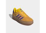 Plateausneaker ADIDAS ORIGINALS "GAZELLE BOLD", Damen, Gr. 43, utility gelb, solar lila, gold metallic, Leder, Synthetik, Schuhe Plateausneaker