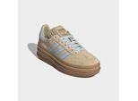 Plateausneaker ADIDAS ORIGINALS "GAZELLE BOLD", Damen, Gr. 41, stone khaki, crystal sky, gold metallic, Leder, Synthetik, Schuhe Plateausneaker