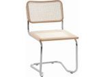 P & B Schwingstuhl Wiener Geflecht, Natur, Chrom, Beige, Holz, Metall, Binse, massiv, Rundrohr, 46x82x48 cm, Esszimmer, Stühle, Esszimmerstühle, Schwingstühle
