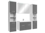 BADMÖBEL-SET Paso LED 5 Teile Weiß mit Hochglanz Grau - 80 x 35 x 55 cm