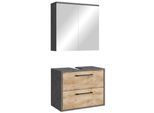 BADMÖBEL-SET Florence 2 Teile Kastanien Eiche mit Dunkel Grau - 60 x 35 x 51 cm